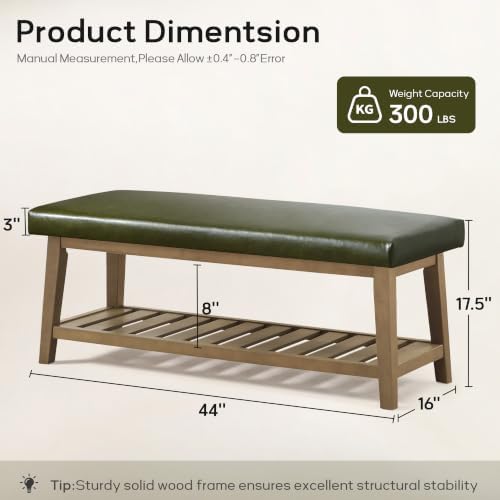 Zihanhome Entryway Shoe Bench, End of Bed Bench,Leather Bench(PU-Green) - Image 2