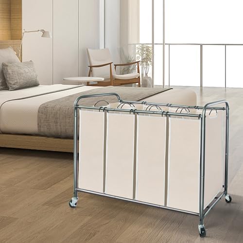 STORAGE MANIAC 3 Section Laundry Sorter, Laundry Hamper with Wheels, Beige - Image 6
