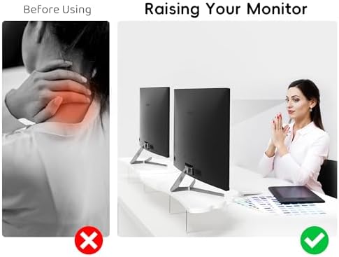 AFOOYO Dual Monitor Stand Riser, Wing-Shaped Sturdy Desktop Wood Stand for 2 Monitors, White Riser for Laptop, PC, Computer - Image 4