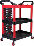MaxWorks 50886 3 Shelf Rolling Utility Service Cart with Storage Carts and Bottle Holders with Side Hanging Hook 440-lb Capacity by MaxWorks