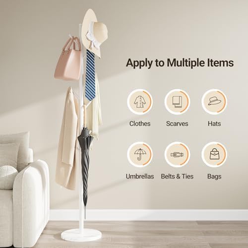 Coat Rack Freestanding, Metal Coat Rack with Natural Marble Base, White - Image 6