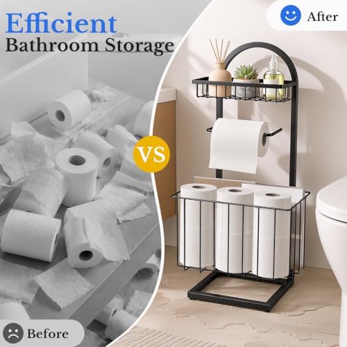 Toilet Paper Holder Stand Freestanding with Storage Basket for Bathroom - Image 3