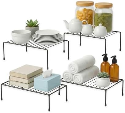 Evelots Wire Shelf Organizer, Large Metal Cabinet Risers, 4-Pack, Black by Evelots
