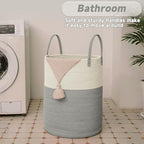JMvicyroam 60L Cotton Rope Laundry Basket Hamper, White and Grey - Image 5
