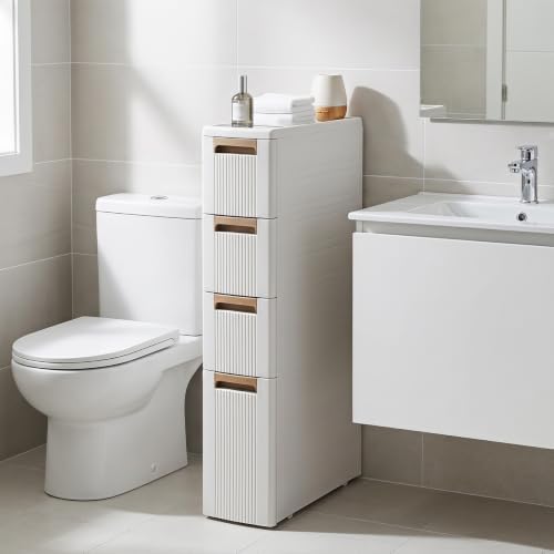 Giantex 4-Tier Narrow Storage Cabinet, Slim Rolling Cart with 4 Drawers & 3 Removable Dividers, Plastic Storage Organizer with Wheels for Small Spaces Bathroom Kitchen - Image 2