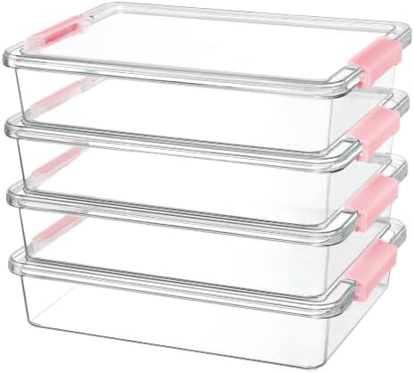 Vtopmart 4 Pack 6 Qt Plastic Storage Bins with Lids, Sensory Bins, Pink by Vtopmart
