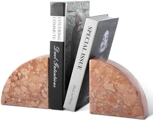 Karibiber Marble Bookend for Shelves, Non-Skid Bookends for Heavy Books, Heavy Duty Book Stopper for CDs, Luxury Book Shelf Holder, Quarter Circle Design Book Ends Decorative, Perlino Rosato, Set of 2 - Image 2