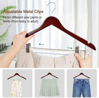 TOPIA HANGER Wooden Suit Hangers with Adjustable Metal Clips (20 Pack), Solid Wood Clothes Hangers, 360° Swivel Hook, Premium Retro Finish Pants Hangers for Clothes Coat, Jeans, Blouse- Cherry CT28M20 - Image 4