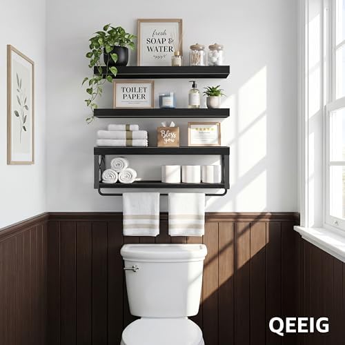 QEEIG Bathroom Shelves Over Toilet (Black, Set of 3, 23.6") - Image 6