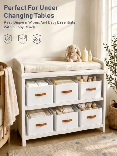 8 Pack Large Closet Storage Baskets Bins for Shelves, Collapsible Fabric Closet Organizers and Storage with Polyester Handles, Decorative Baskets for Organizing Clothes, Towels, Linen Closet 14"x10" - Image 5