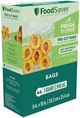 FoodSaver Precut Vacuum Sealer Bags for Airtight Food Storage and Sous Vide Cooking, BPA-Free, 1 Quart, 44 Count by FoodSaver