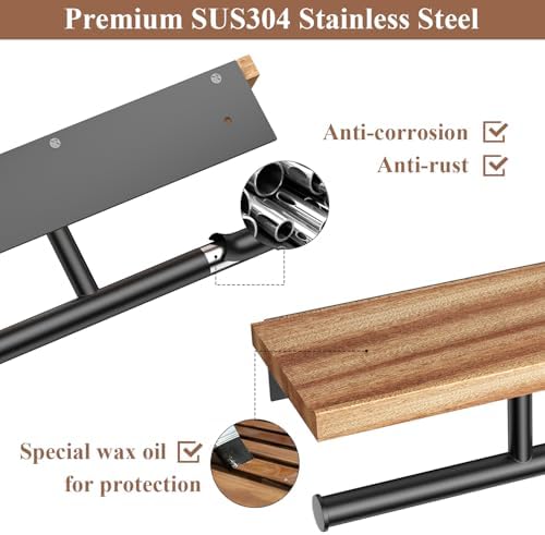 Tindbea Double Toilet Paper Holder with Wood Shelf, Wooden Wall Mount Toilet Paper Roll Holder, Matte Black Stainless Steel Bathroom Toilet Tissue Holder (Sapele, Matte Black) - Image 4