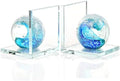 Glass Book Ends with Deep Ocean Blue Crystal Sea Wave Ball, Set of 2 by Ornalrist