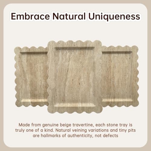 Luxury Beige Travertine Tray with Scalloped Edge, 11"x8" Rectangle Vanity Tray for Bathroom & Kitchen Counter, Decorative Organizer Tray for Dresser, Coffee Table, Home Décor - Image 3