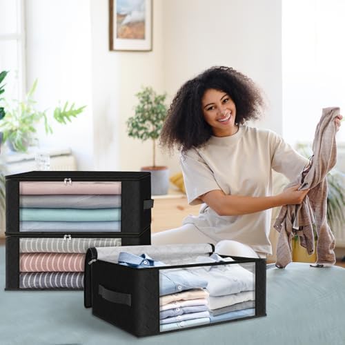 HomeHacks 8-Pack Clothes Organizer Storage Bags, 35L Storage Bins, Black - Image 6