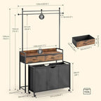 Mondeer 150L Laundry Sorter with Hanging Rack, 3 Compartments, 2 Drawers - Image 6