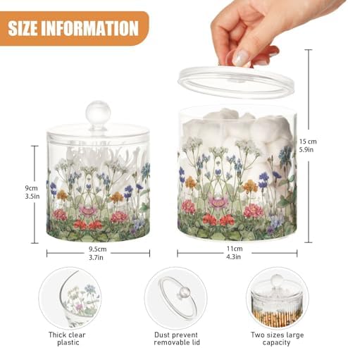 Wildflower Bloom Blue Qtip Holder Waterproof Dustproof Apothecary Jars with Lids For Bathroom Cotton Swabs Makeup Sponges Floss Picks Bath Salts 2 Pack - Image 3