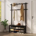 AQIMUELE Coat Rack with Shoe Storage, Wooden Hall Tree with Bench, 11 Hooks and 2-Tier Storage Shelves, 3-in-1, Entryway Bench with Coat Rack (39.3"-Black) by AQIMUELE