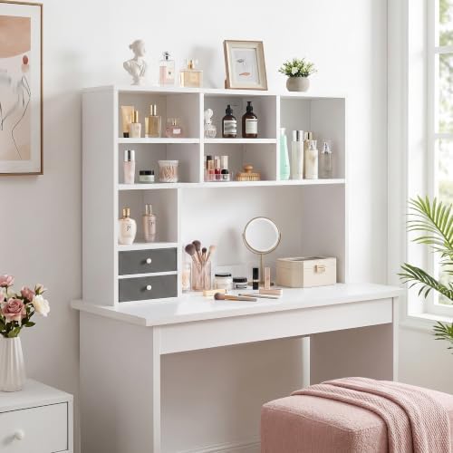REIBII Desktop Bookshelf, 8 Shelves Desk Hutch for Dorm Room, White - Image 4