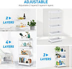 SPACEKEEPER 5 Tier Storage Rolling Cart, Bathroom Cart with Wheels, White - Image 3