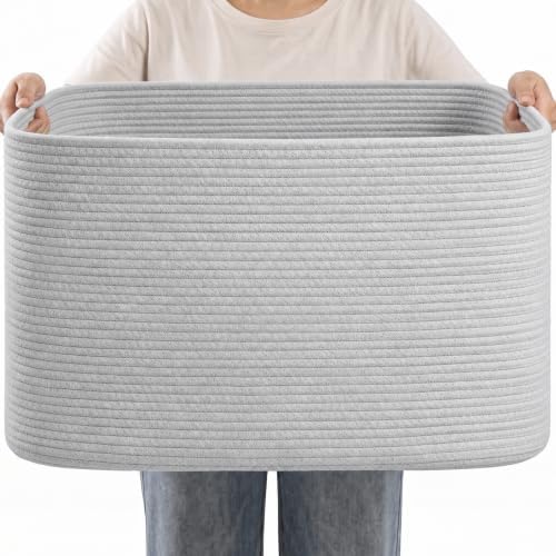 Large Laundry Basket/Hamper, 22"x17"x12", Light Grey Basket by Hobasket