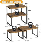 Kitchen Cabinet Organizer Shelf Set of 4, Sturdy Kitchen Counter Shelves with Metal Legs, Stackable Expandable Wood Spice Rack Pantry Cupboard Dish Mug Cup Storage Organizer Shelf, Rustic Brown - Image 4