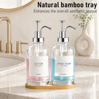 Kitchen Soap Dispenser Set of 2, 16.9 oz Glass, Silver Stainless Steel Pump - Image 3