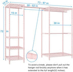 Ulif E10 Clothes Rack（With Stretchable Hanger Rod）Freestanding Clothing Racks for Hanging Clothes，Adjustable Closet Organizer System，Portable Garment Rack 73-97"W x 15" D x 72" H，Max Load 800LBS，Pink - Image 2