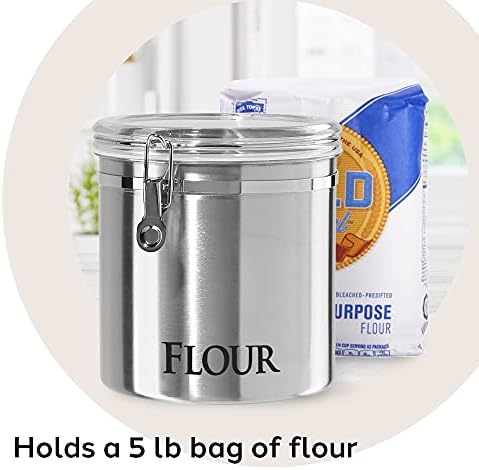 Oggi Jumbo 8" Stainless Steel Flour Clamp Canister - Airtight Food Storage Container Ideal for Kitchen & Pantry Storage of Flour or other Bulk, Dry Foods. (Pack of 3) - Image 5