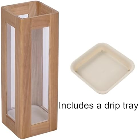 Solid Wood Rounded-edge Umbrella Holder Semi-transparent Apartment Entryway Umbrellas Stand Removable Tray Acrylic Design 1-piece Construction Square Cane Holder - Image 3