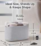 CHAT BLANC Cotton Rope Baskets for Organizing, Shelves, Toys, Storage, Shoe, Bathroom, Laundry, Towel, Nursery, Home Decor, Blanket, Cloth Woven Bins Fabric (Gray7, 15"x10"x9") - Image 2