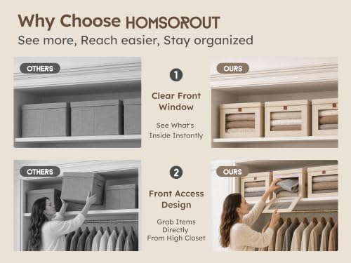 Homsorout Large Closet Storage Organizer - Clothes Storage Bins with Handles & Window, Collapsible Decorative Boxes with Lids, Fabric Containers for Living Room, Dorm, 2 Pack, Beige - Image 6