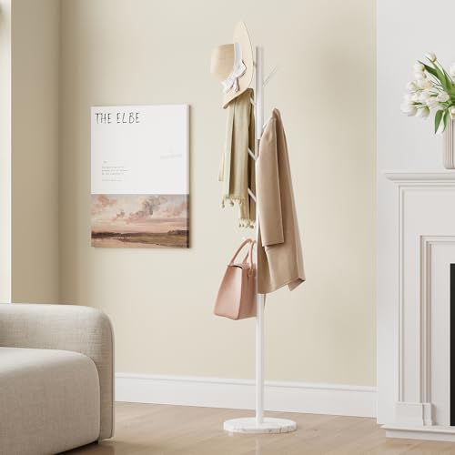 Coat Rack Freestanding, Metal Coat Rack with Natural Marble Base, White - Image 2
