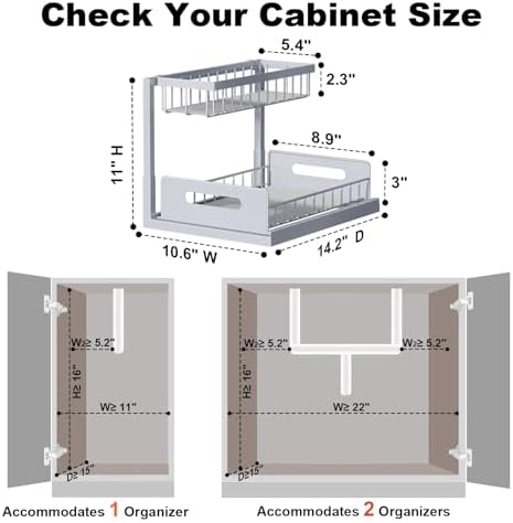 REALINN Under Sink Organizer, L-Shaped 2 Tier Pull Out Cabinet Organizer - Image 2