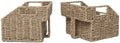 GYASVWU Seagrass Pantry Baskets for Organizing, Wicker Storage Baskets for High Shelves with Handles, Rattan Baskets for Home, Cabinet, Farmhouse, 2 Pack (Seagrass Color) by GYASVWU