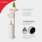 Toilet Paper Holder Stand with 7.9" Big Bamboo Tray, 2.2Lbs Heavier Marble Base, Floor Standing Paper Holder Stand with Phone Shelf, Reserve for 4 Rolls (Brushed Nickel) - Image 5