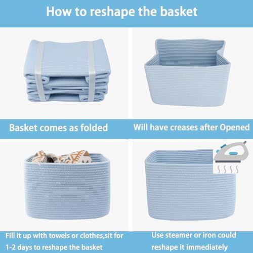 XUANGUO Woven Cotton Rope Storage Baskets 15x10x9.3" 3 Pack Light Blue - Image 7