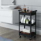 Steehoom 3-Tier Utility Rolling Cart with Cover Top Board, Mobile Utility Cart with Lockable Casters Multi-Functional Storage Trolley for Office, Bathroom, Kitchen, Garden, Laundry Room (Black) - Image 6