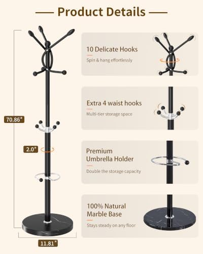 Metal Coat Rack, Modern Coat Rack Stand, Heavy Duty Coat Tree Stand - Image 2