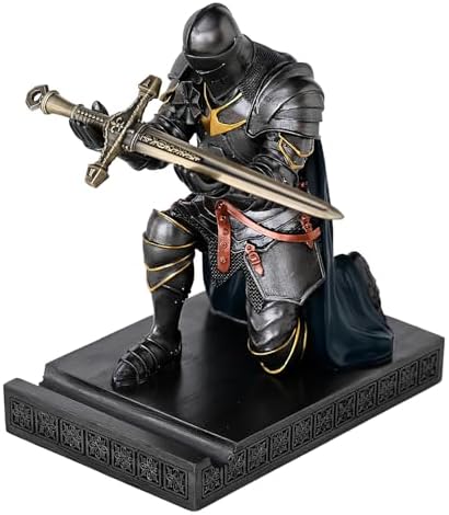 Medieval Armored Knight Pen Holder Figurine Paperweight Phone Stand Irn&Grn by Amoysanli