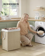 SONGMICS Laundry Hamper with Lid, 23.8 Gal (90 L) Synthetic Rattan,Foldable - Image 2