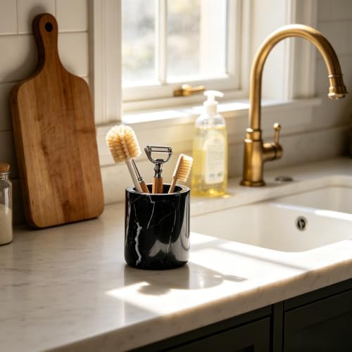 Black Marble Toothbrush Holder for Bathroom, Natural Organic Black Marble Toothbrush Cup, Mordern Style Texture Razor Holder, Razor Organizer for Dressing Table, Countertop, Hotel - Image 4