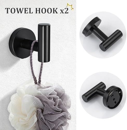TURS Matte Black 5-Piece Bathroom Hardware Set Towel Bar Set SUS304 Stainless Steel Towel Racks for Bathroom Wall Mounted, 23.6-Inch - Image 5