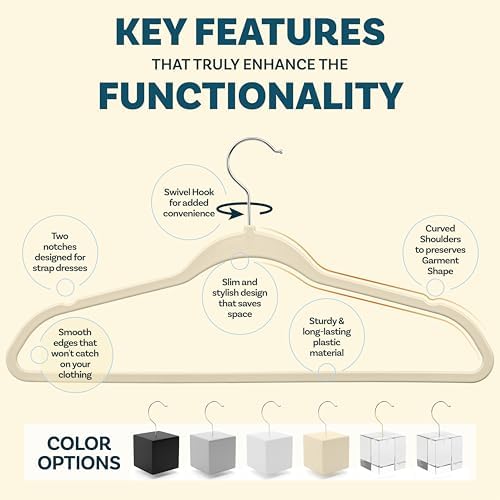 DEILSY™ Non-Velvet Thin Hangers Space Saving Ivory Hangers 50 Pack - Image 4