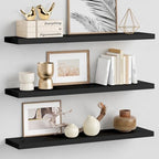 Forbena Large Floating Shelves for Wall 36 Inches Long 8 Inch Deep, Black Wall Shelves for Kitchen Bedroom, Heavy Duty Wooden Floating Shelf for Living Room Office Closet (Black, Set of 3) by Forbena