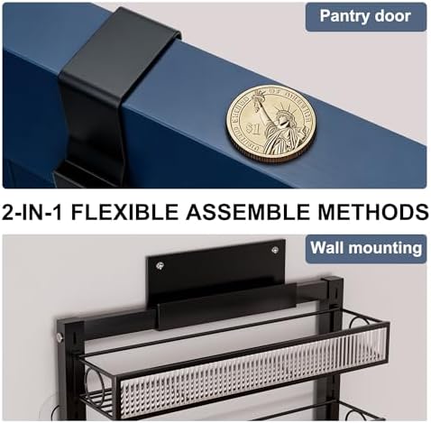 Over the Door Pantry Organizer 6 Tiers Hanging or Wall Mounted Spice Rack with Adjustable Basket,Heavy Duty Metal Seasoning Organizer Shelf for Kitchen Pantry and Bathroom - Image 6