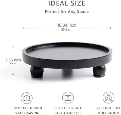 ROSE BLOOM 10" Round Wood Pedestal Stand, Farmhouse Display Riser for Bathroom Vanity, Kitchen Counter & Coffee Bar, Decorative Wooden Tray for Candles, Plants & Home Decor, Black - Image 5
