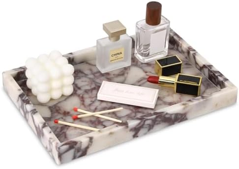 Marble Bathroom Vanity Tray, Calacatta Viola, 12"x 8" x1.2" by HESHIBI