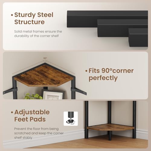 Creso hom Corner Shelf, 3-Tier Industrial Corner Bookshelf with Metal Frame - Image 6
