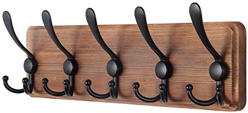SKOLOO Rustic Coat Rack Wall Mount, 16" Stud Spacing, Solid Wood, Brown by SKOLOO